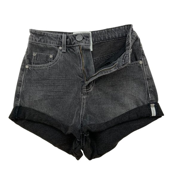 One Teaspoon High Waist Bandits Denim Short 24 Charcoal Roll Cuff Zip Fly - Picture 3 of 12
